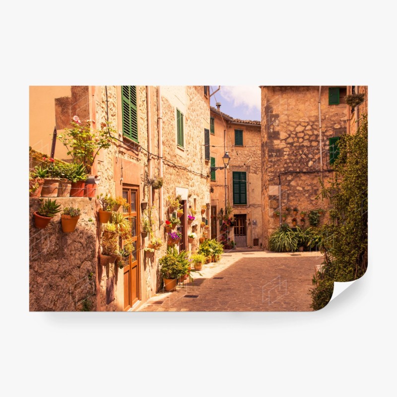 Carta da parati scorcio di borgo fiorito