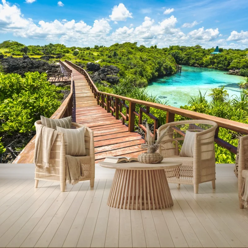 Carta da parati passerella verso la laguna turchese