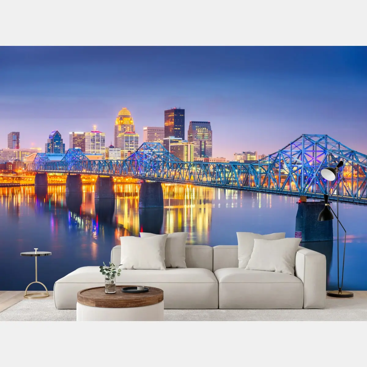 Carta da parati panorama crepuscolare di Louisville sul fiume Ohio • Wallissimo® Carta da parati panorama crepuscolare di Louisville sul fiume Ohio • Wallissimo®