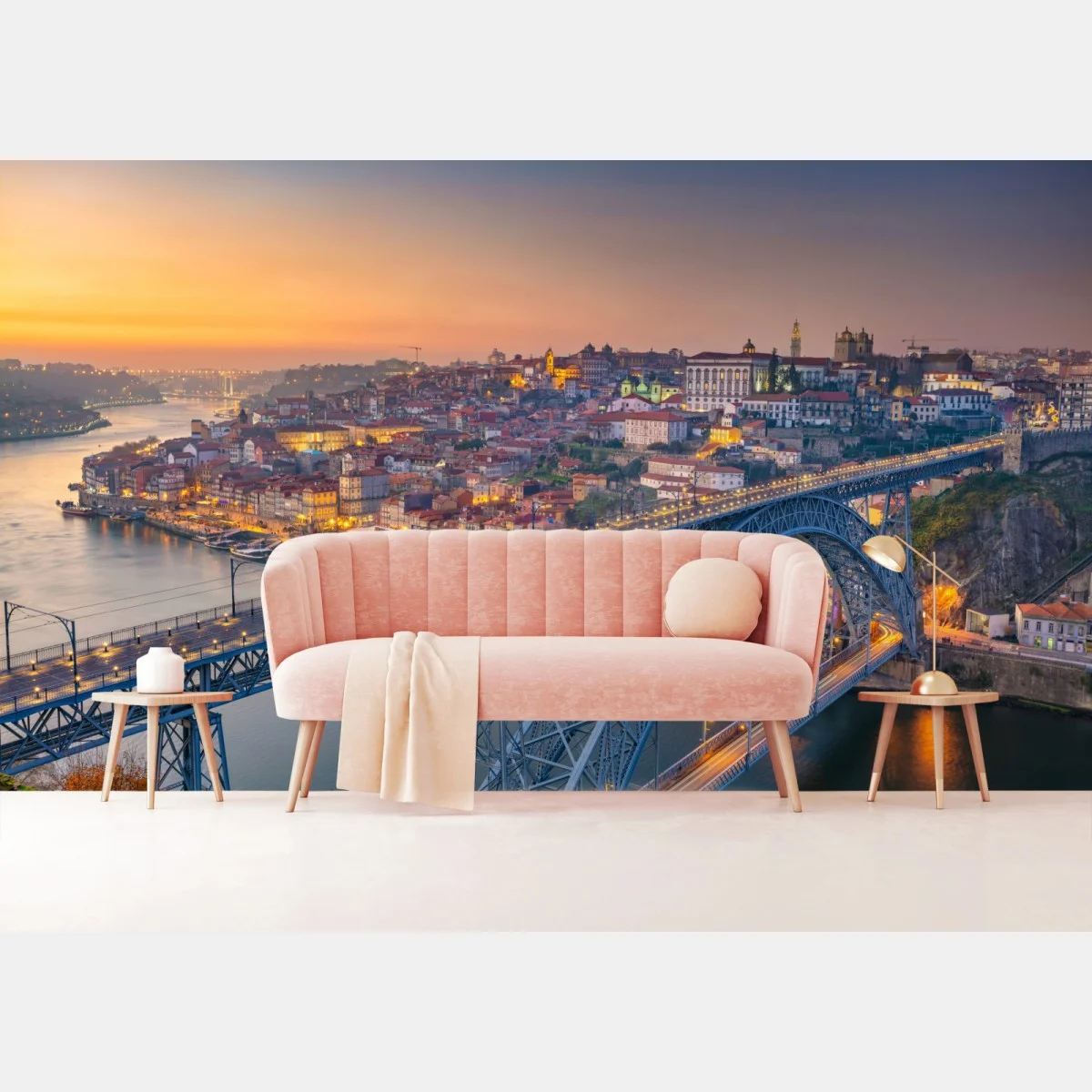 Carta da parati tramonto su Porto: veduta panoramica del ponte e del fiume • Wallissimo® Carta da parati tramonto su Porto: veduta panoramica del ponte e del fiume • Wallissimo®