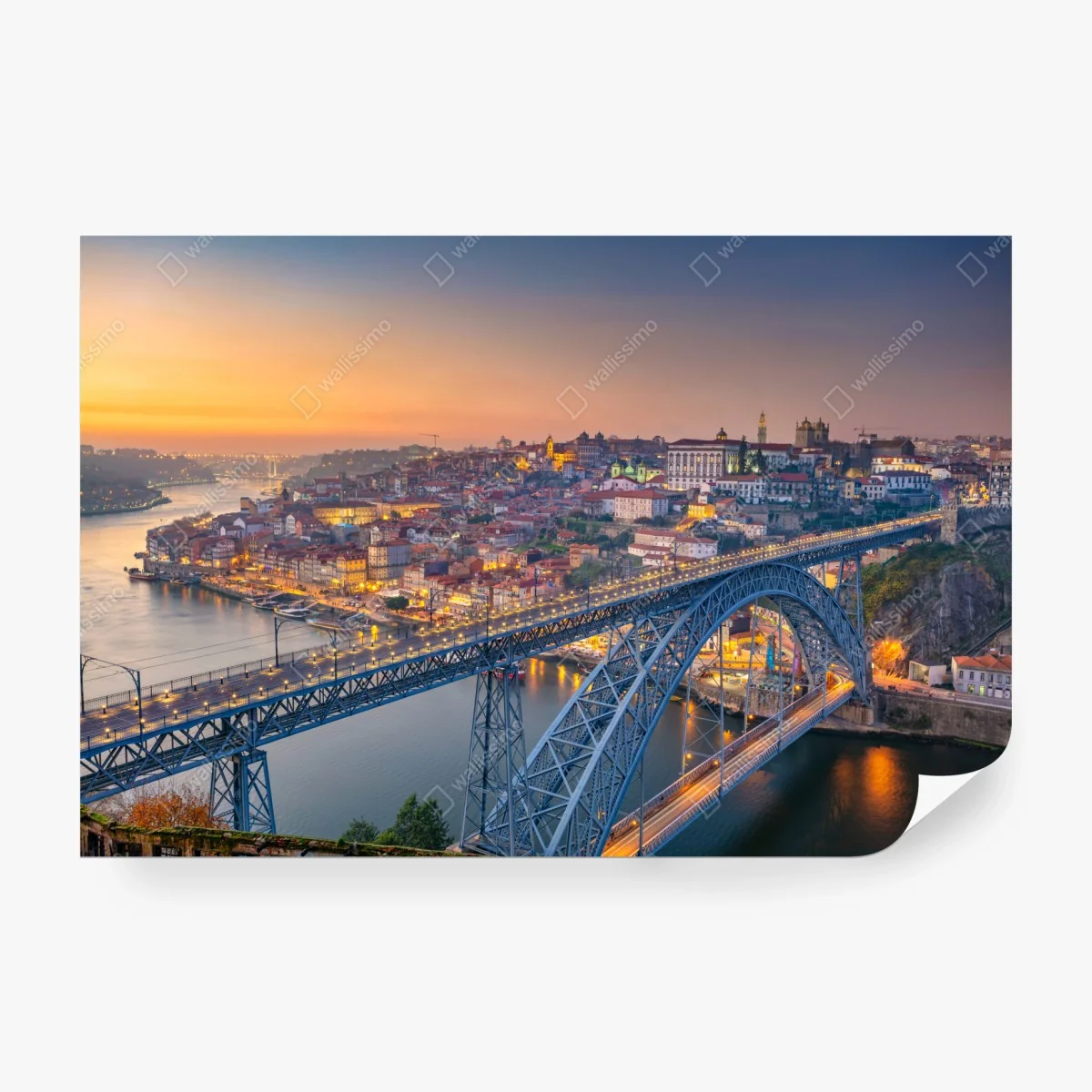 Carta da parati tramonto su Porto: veduta panoramica del ponte e del fiume • Wallissimo® Carta da parati tramonto su Porto: veduta panoramica del ponte e del fiume • Wallissimo®