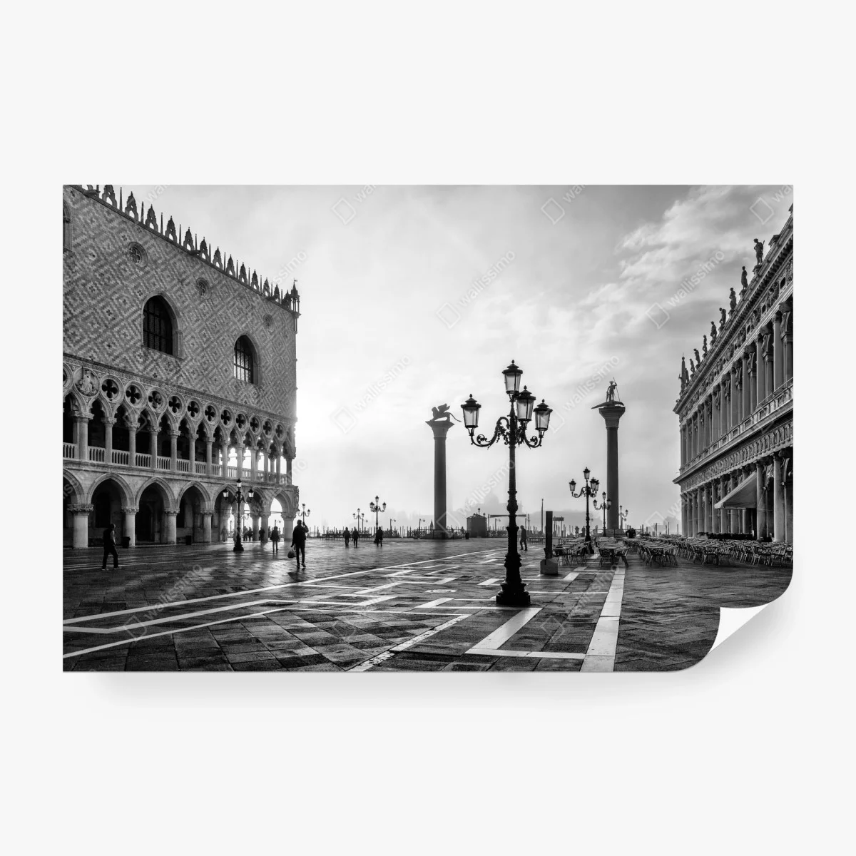 Carta da parati mattina a Venezia: piazza San Marco in bianco e nero • Wallissimo®