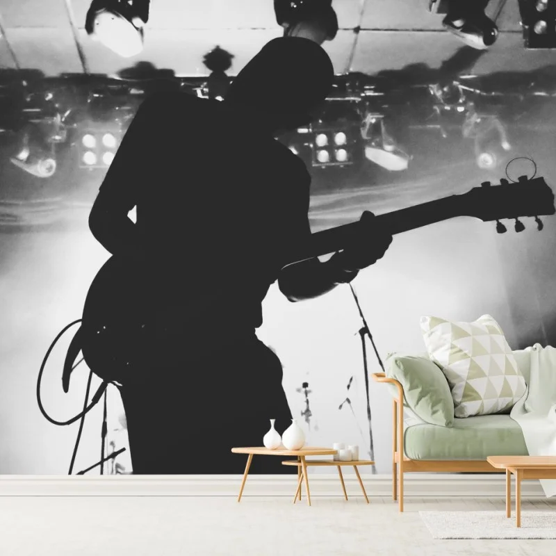 Carta da parati silhouette di chitarrista in concerto