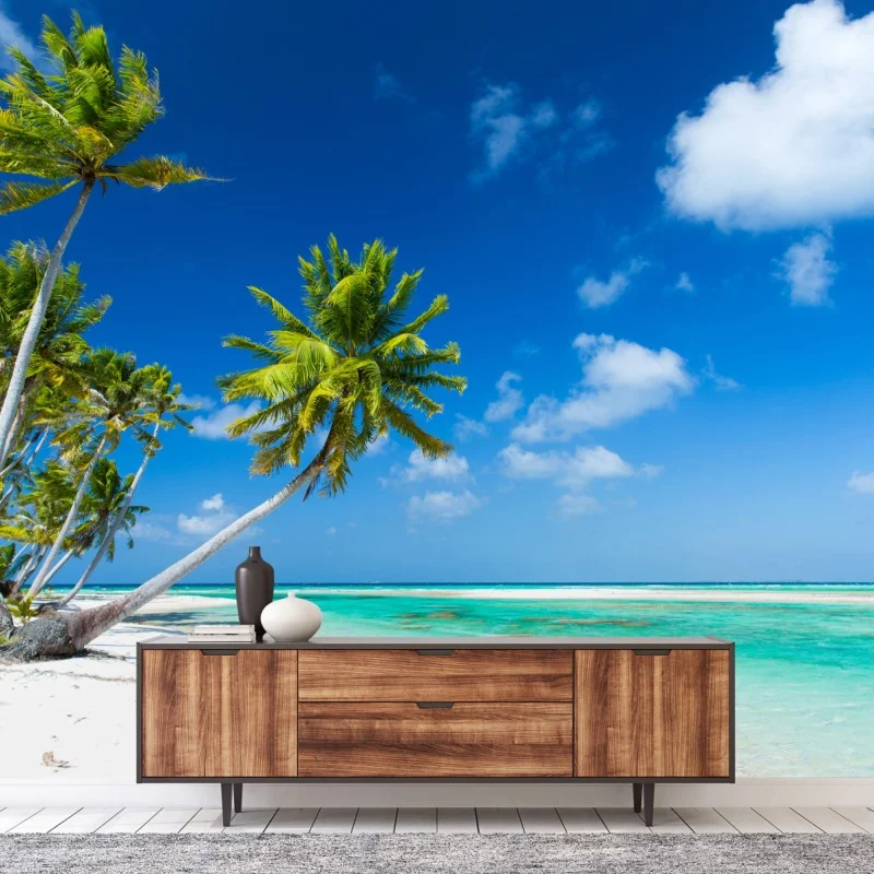 Carta da parati paradiso tropicale spiaggia di palme e mare turchese