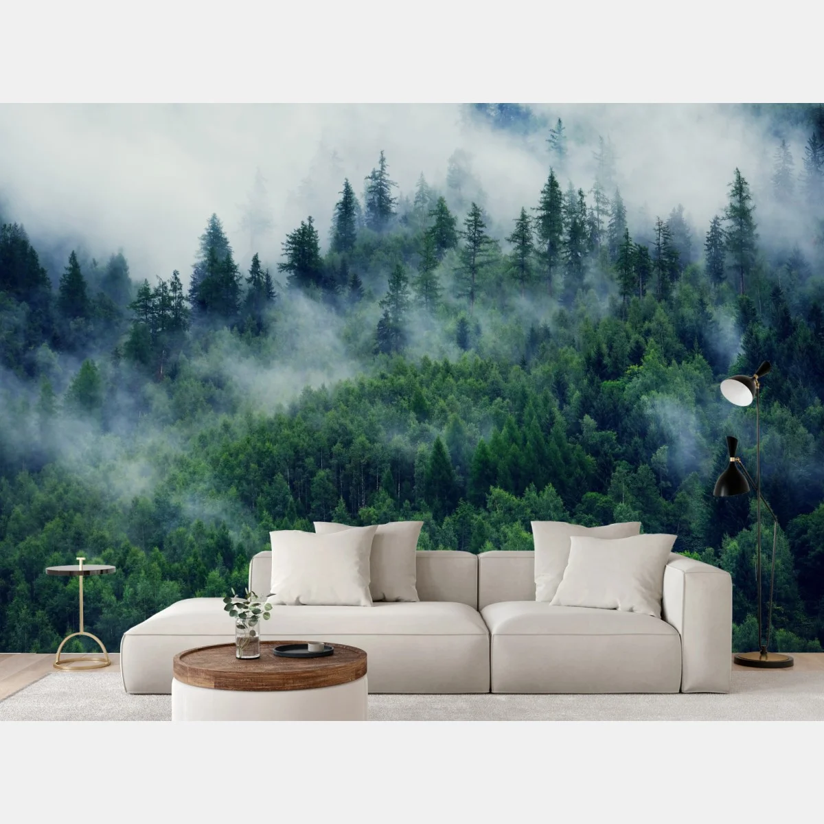 Carta da parati foresta avvolta dalla nebbia • Wallissimo® Carta da parati foresta avvolta dalla nebbia • Wallissimo®