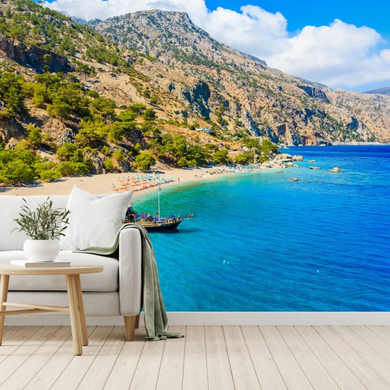 Carta da parati vista panoramica della baia di Apella, Karpathos • Wallissimo®