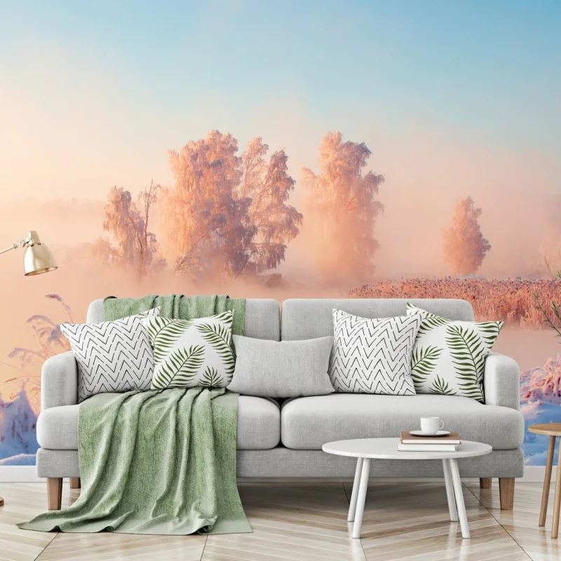 Carta da parati alba rosa su paesaggio innevato