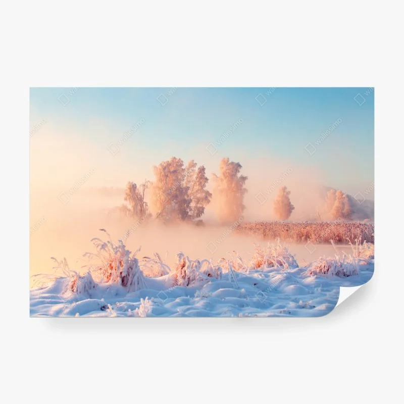 Carta da parati alba rosa su paesaggio innevato