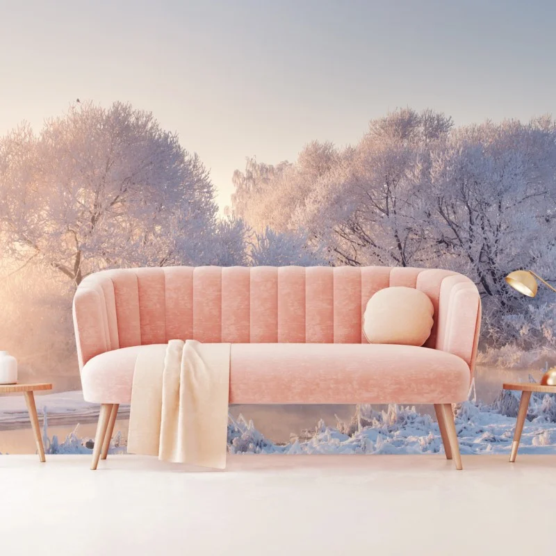 Carta da parati alba rosa sul paesaggio innevato