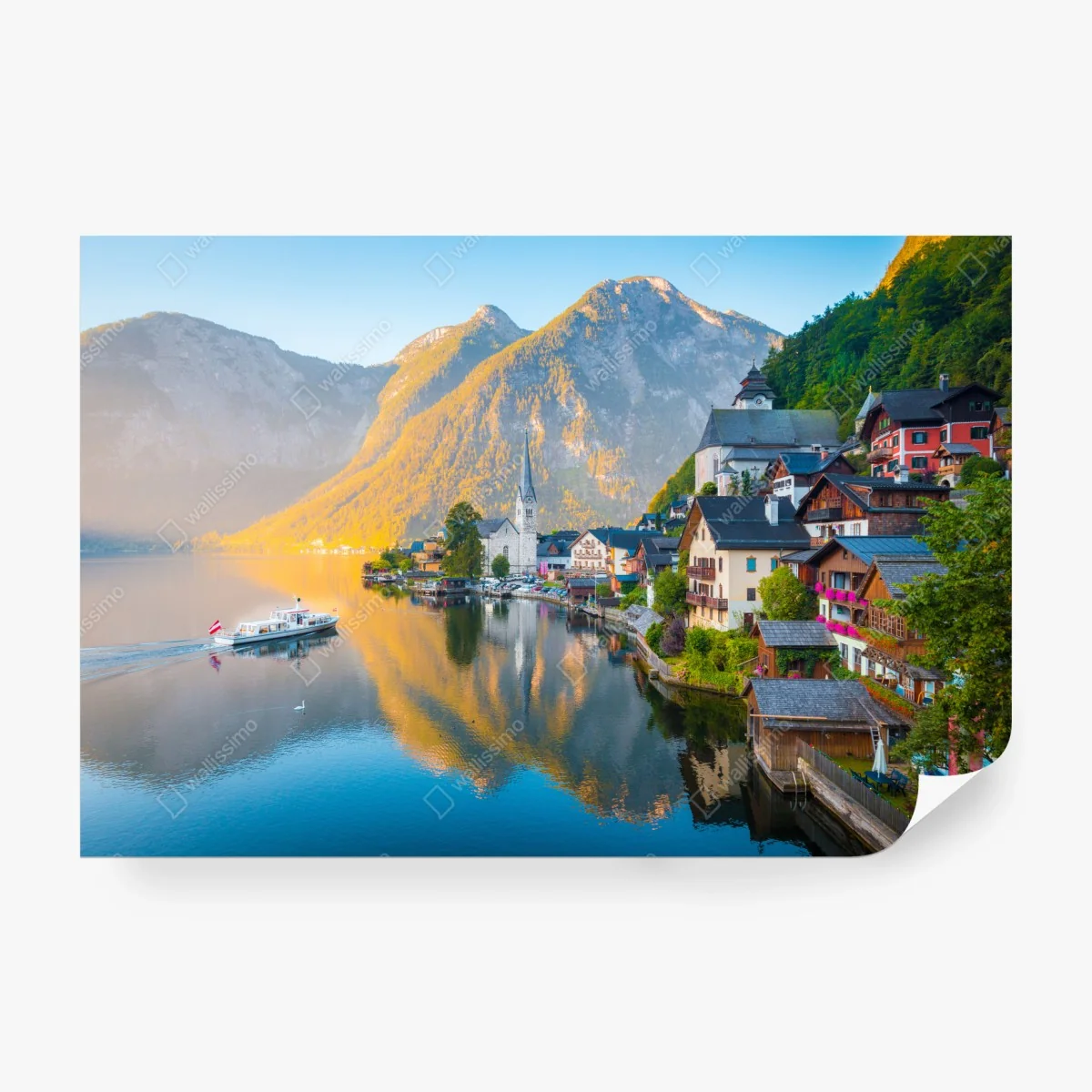 Carta da parati panorama di Hallstatt all'alba • Wallissimo®