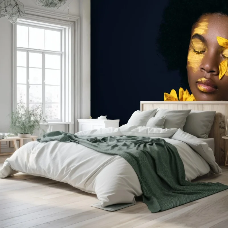 Carta da parati ritratto solare: bellezza afro con girasole