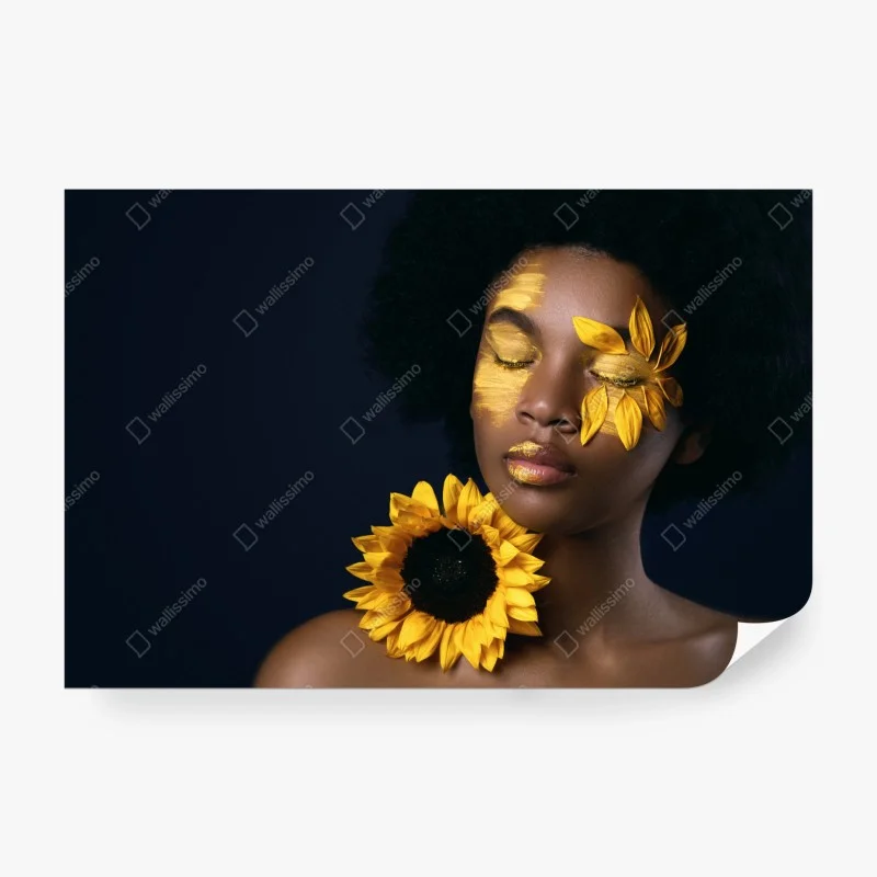 Carta da parati ritratto solare: bellezza afro con girasole