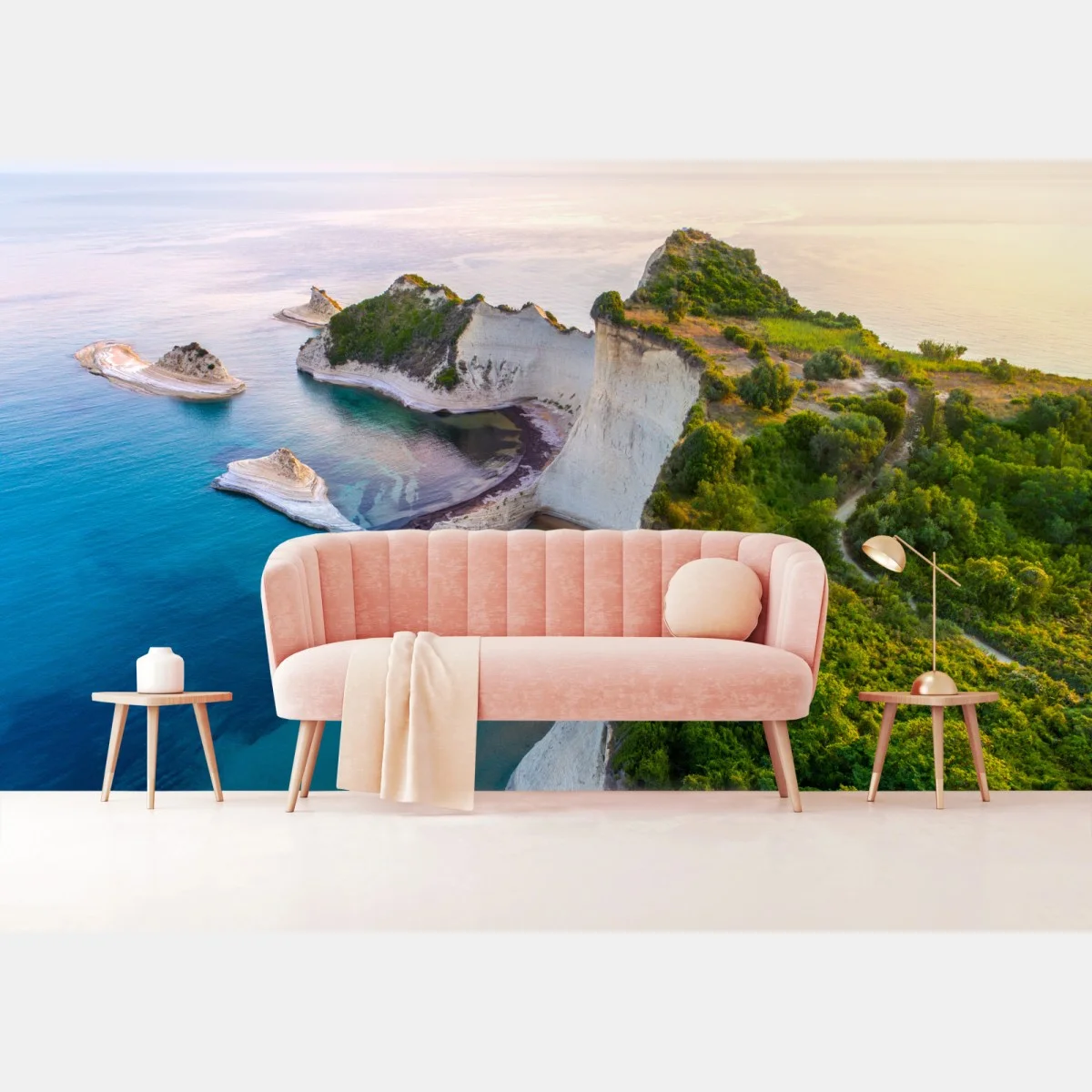 Carta da parati scogliera bianca e mare turchese • Wallissimo® Carta da parati scogliera bianca e mare turchese • Wallissimo®