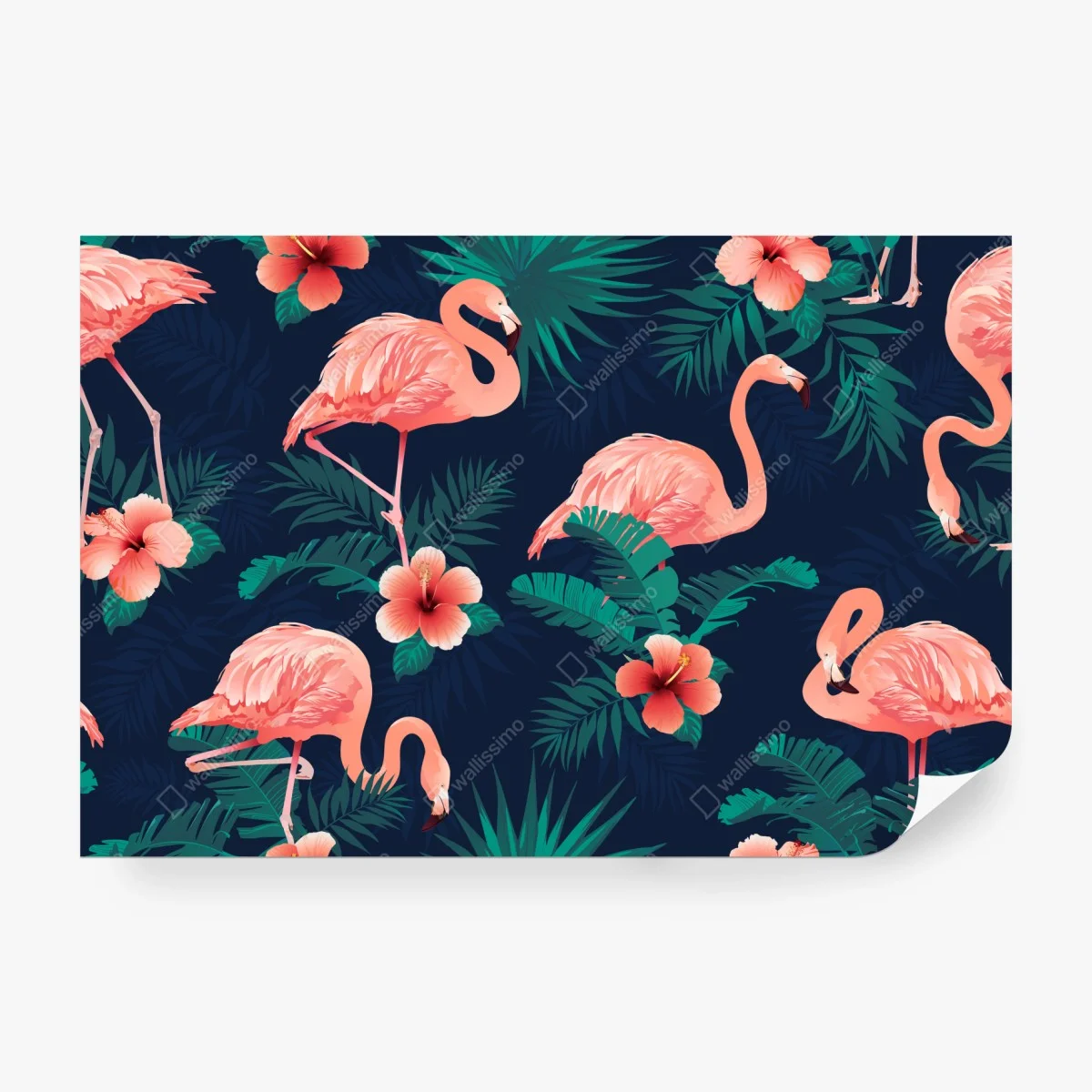 Carta da parati motivo tropicale con fenicotteri e hibiscus • Wallissimo® Carta da parati motivo tropicale con fenicotteri e hibiscus • Wallissimo®