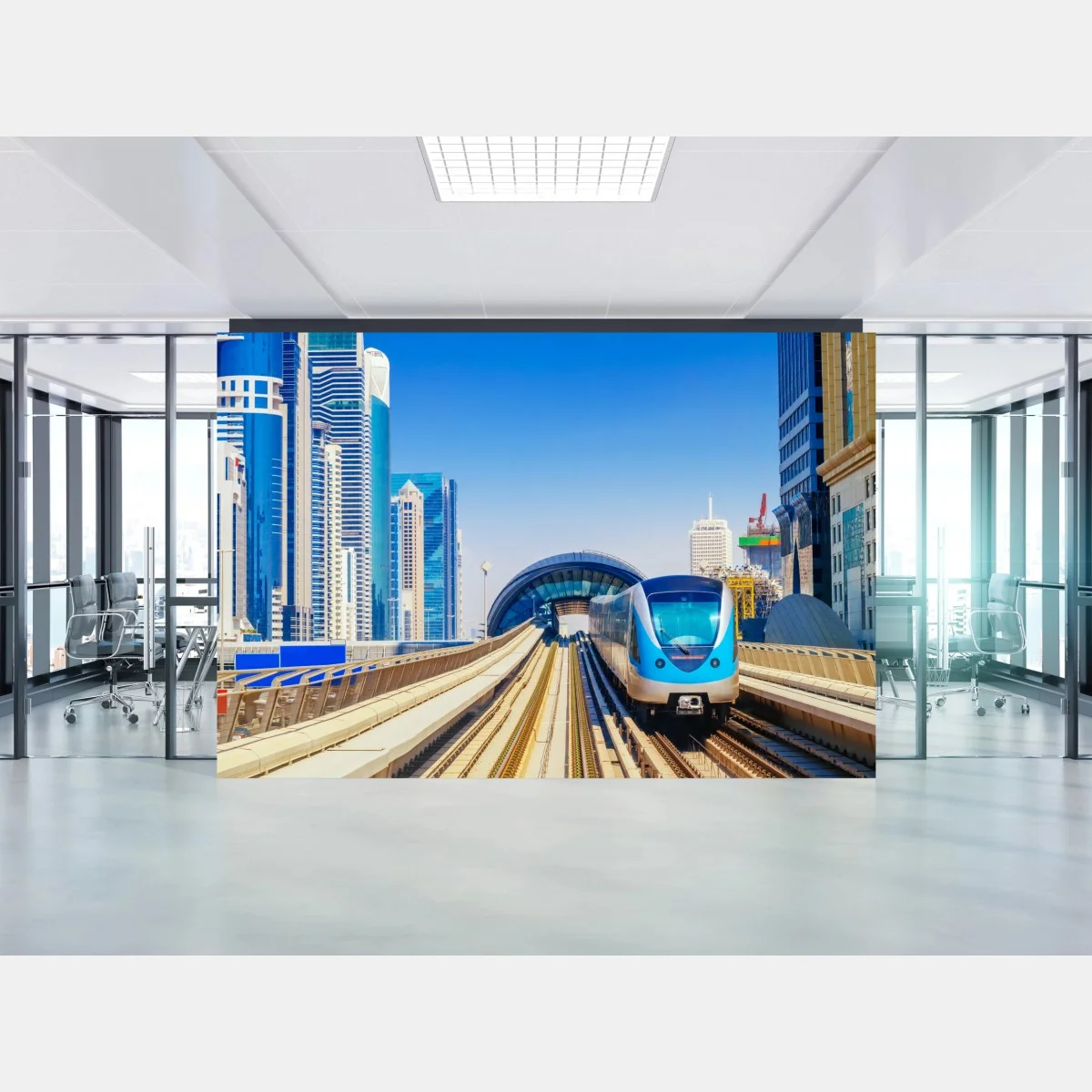 Carta da parati metropolitana futuristica tra i grattacieli • Wallissimo® Carta da parati metropolitana futuristica tra i grattacieli • Wallissimo®