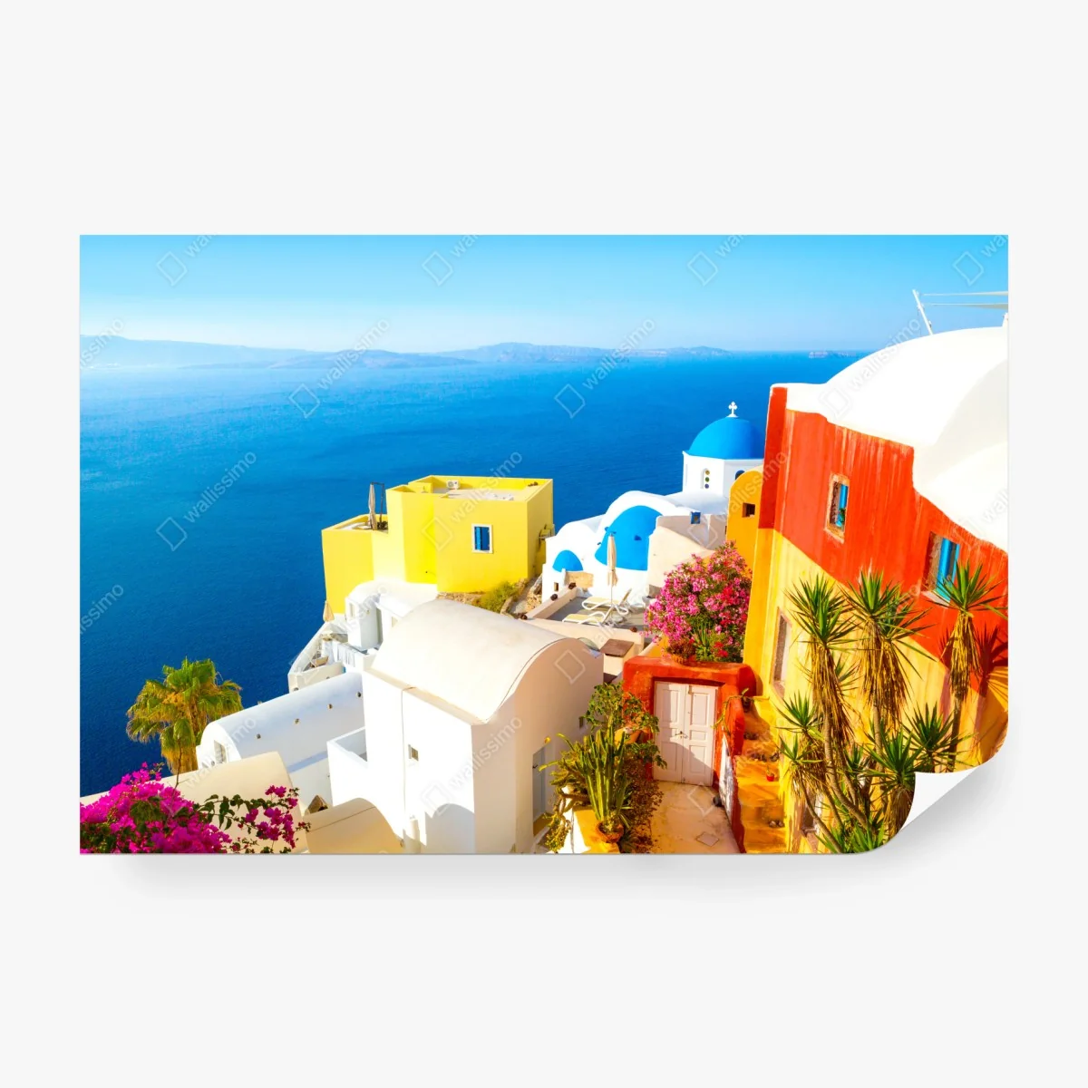 Carta da parati scorcio di Santorini: case colorate sulla scogliera • Wallissimo® Carta da parati scorcio di Santorini: case colorate sulla scogliera • Wallissimo®