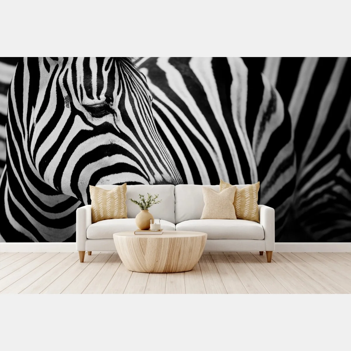 Carta da parati eleganza a strisce: ritratto di zebra in bianco e nero • Wallissimo® Carta da parati eleganza a strisce: ritratto di zebra in bianco e nero • Wallissimo®