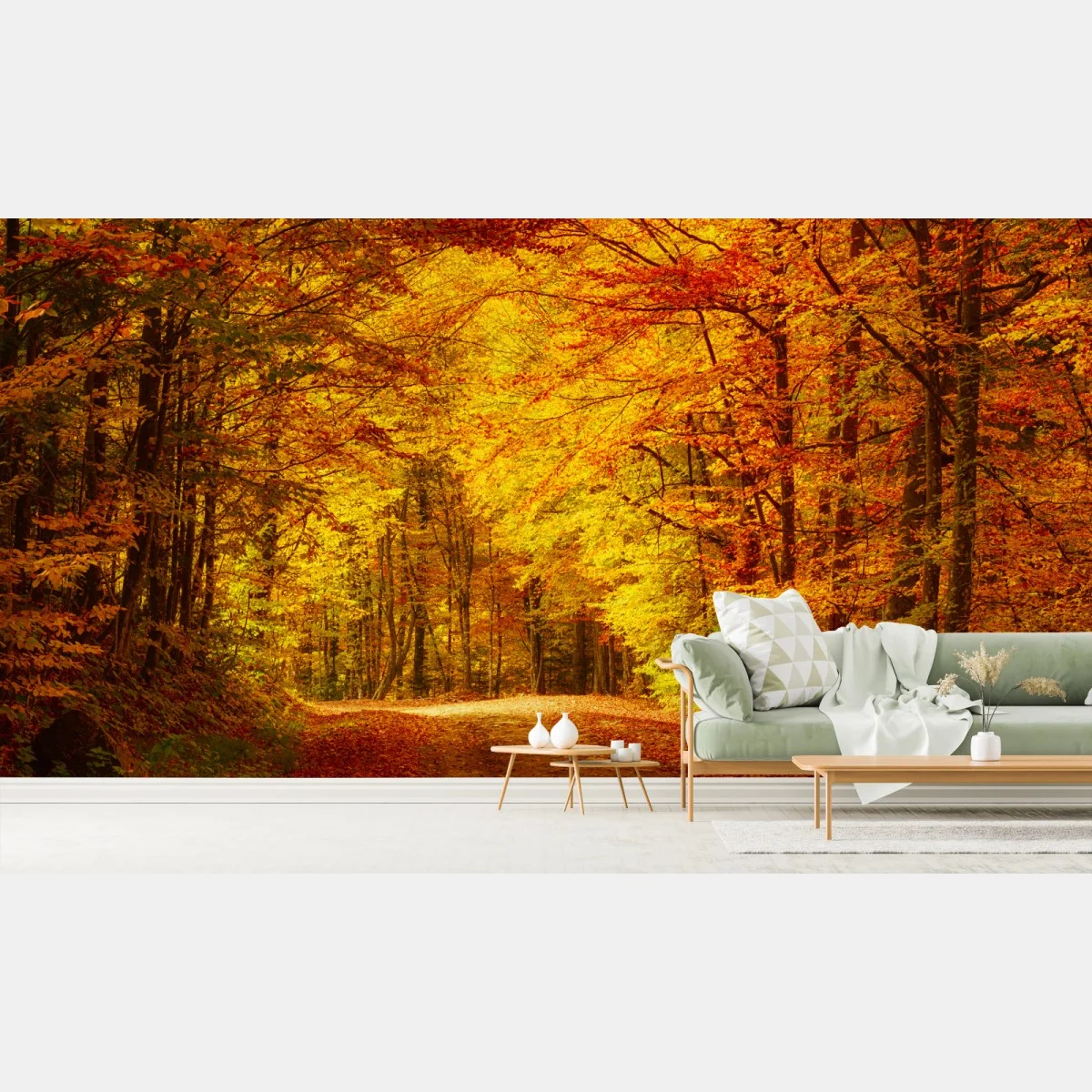 Carta da parati sentiero d'autunno nel bosco dorato • Wallissimo® Carta da parati sentiero d'autunno nel bosco dorato • Wallissimo®