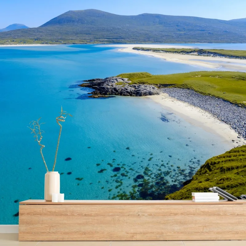 Carta da parati spiaggia turchese e colline verdi