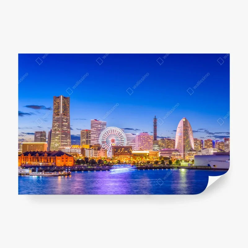 Carta da parati panorama notturno di Yokohama al crepuscolo