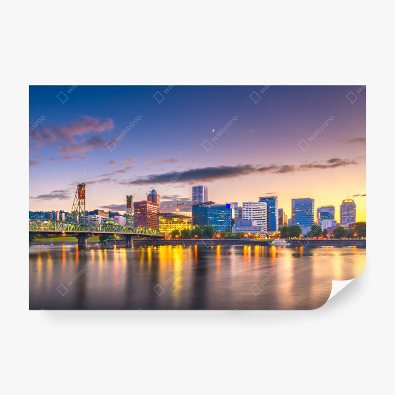 Carta da parati veduta serale di Portland sul fiume Willamette