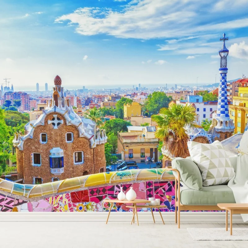 Carta da parati vista colorata su Parc Güell, Barcellona
