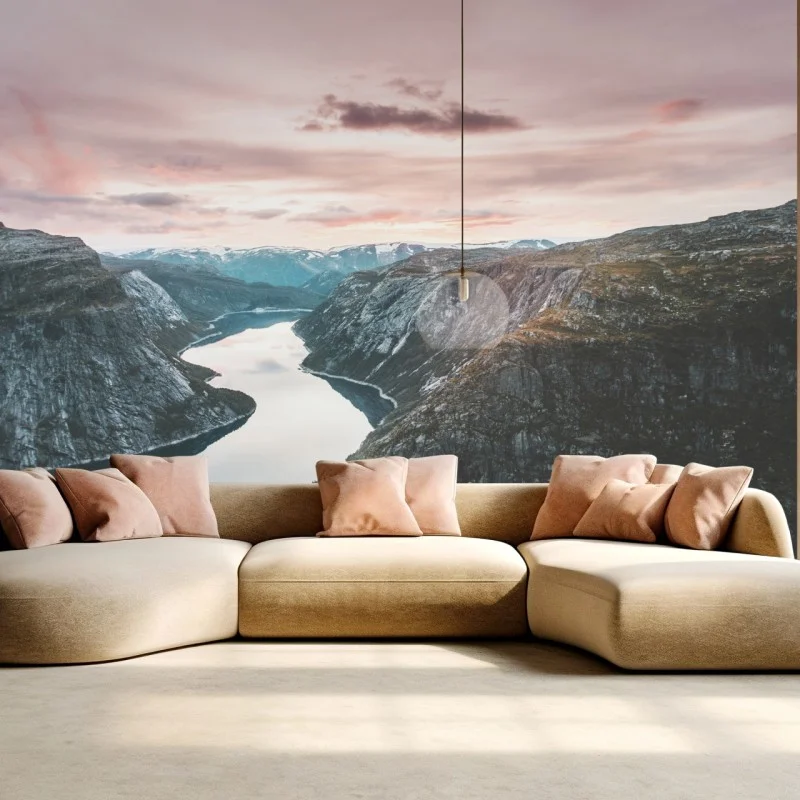 Carta da parati fiordo al tramonto: panorama in toni pastello