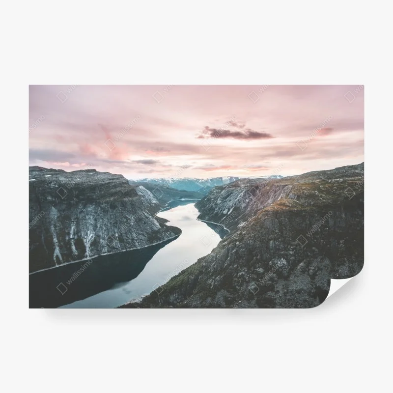 Carta da parati fiordo al tramonto: panorama in toni pastello