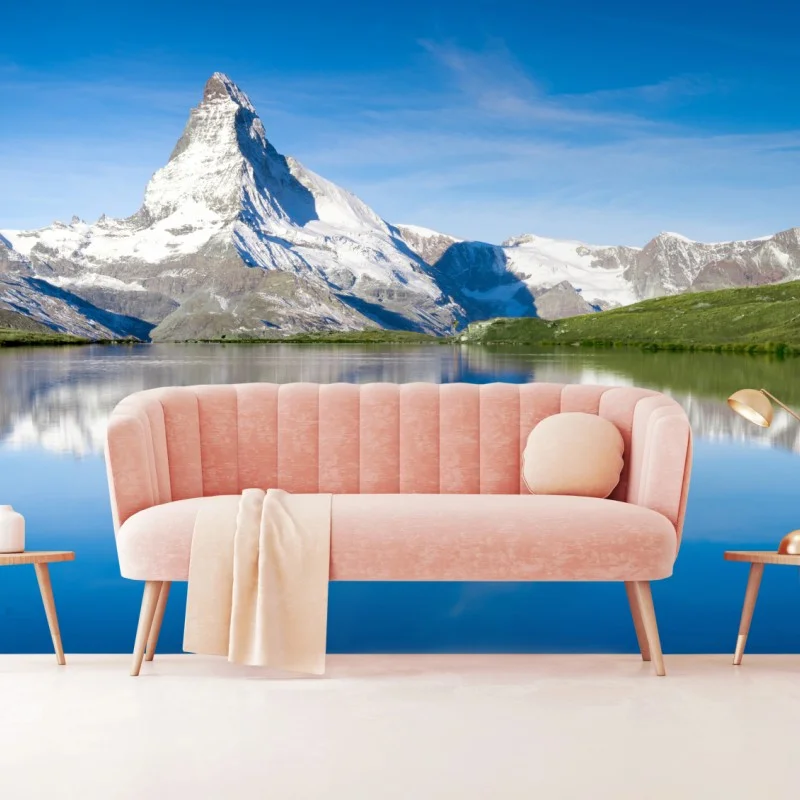 Carta da parati riflessi del Cervino sulle acque alpine