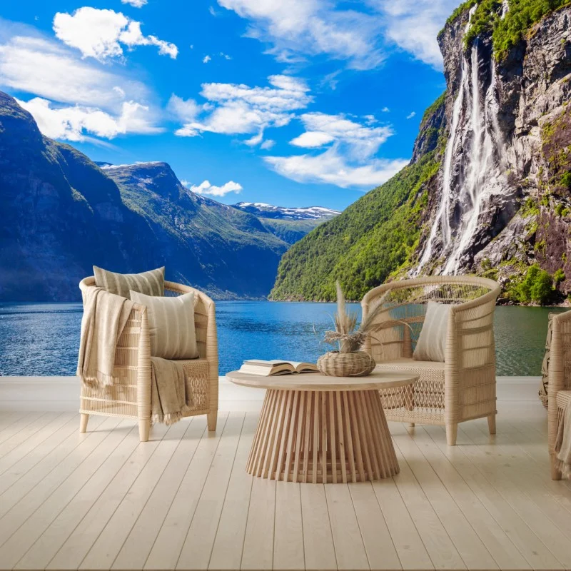 Carta da parati cascate Sette Sorelle a Geiranger