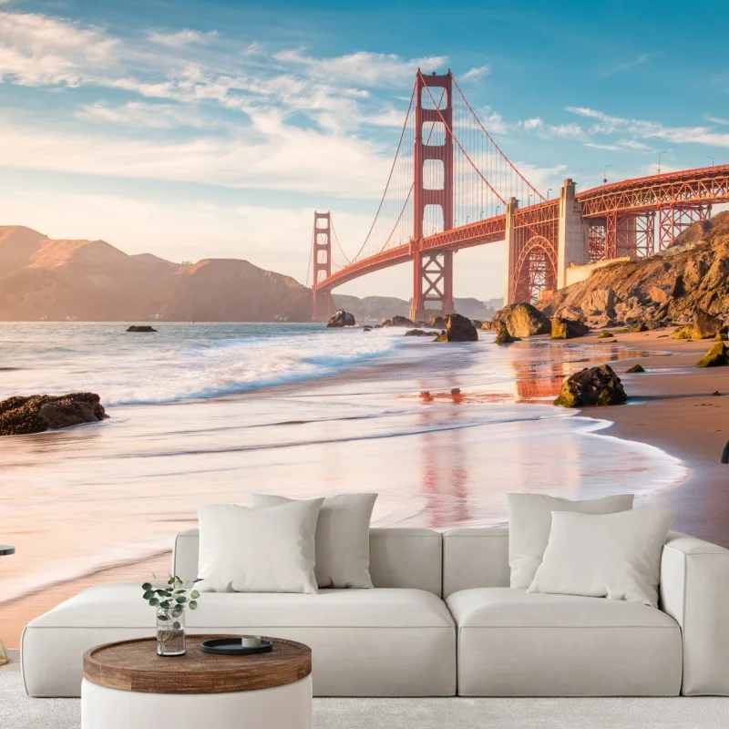 Carta da parati tramonto sul Golden Gate: panorama costiero