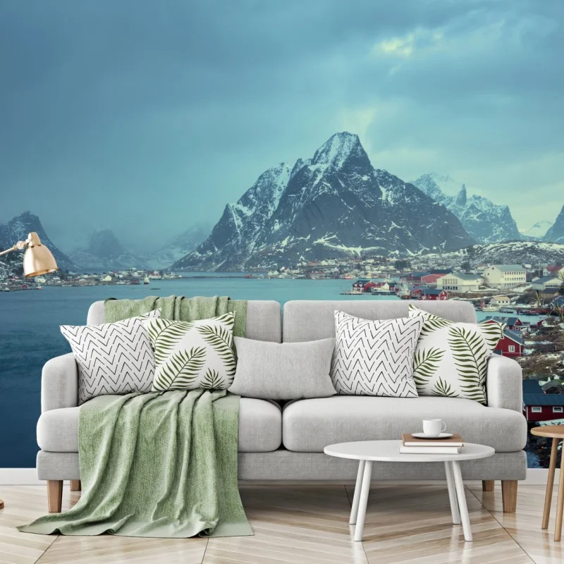 Carta da parati paesaggio invernale a Reine, Isole Lofoten