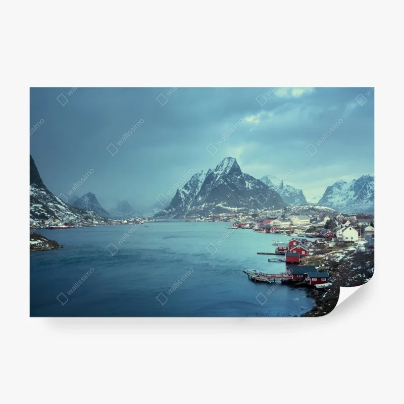 Carta da parati paesaggio invernale a Reine, Isole Lofoten