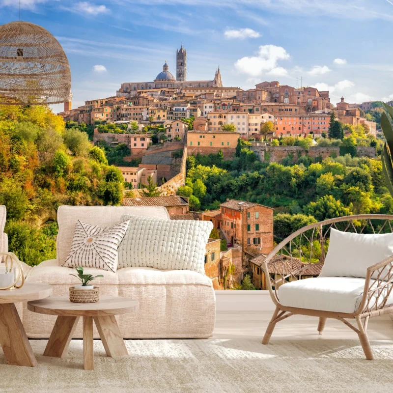 Carta da parati panorama storico di Siena nelle colline della Toscana
