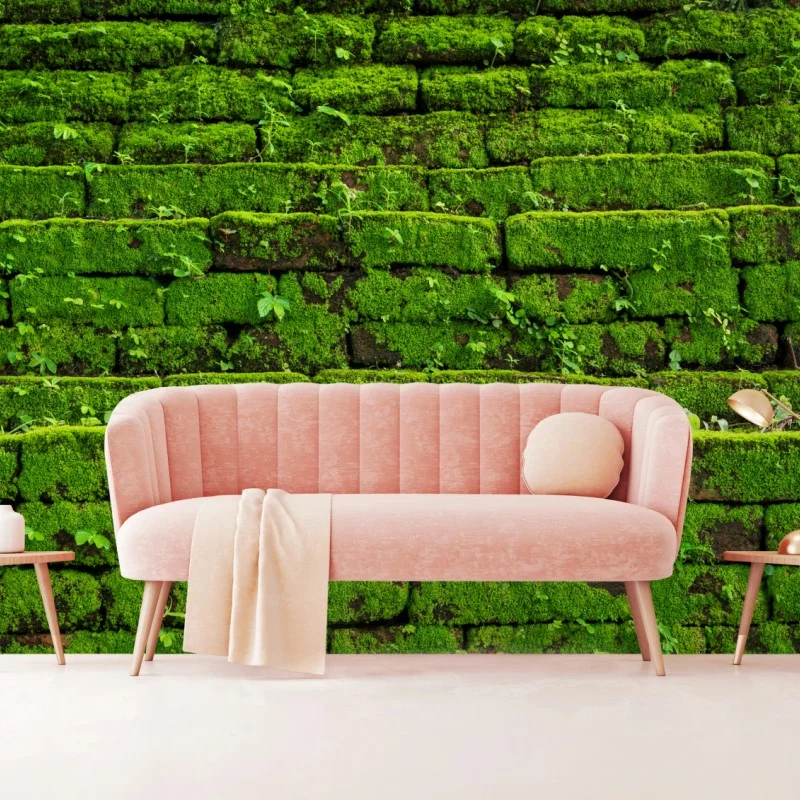 Carta da parati muro verde di muschio per decorazione murale naturale