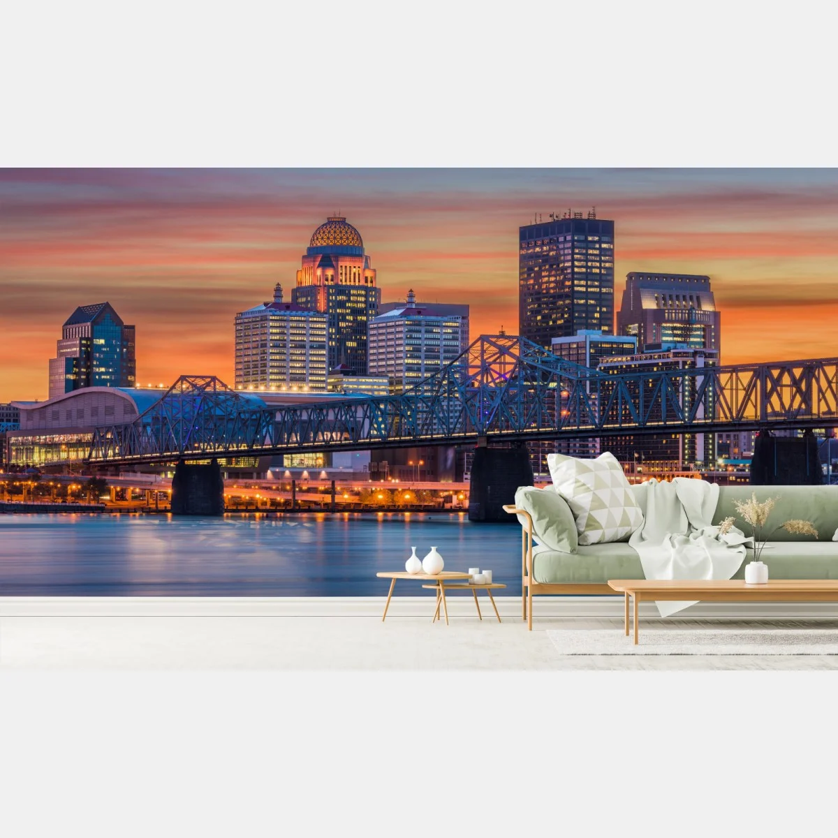 Carta da parati skyline di Louisville al tramonto • Wallissimo® Carta da parati skyline di Louisville al tramonto • Wallissimo®