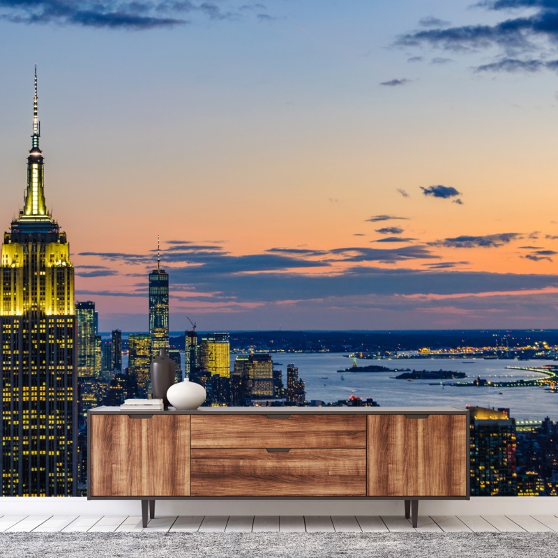Carta da parati tramonto su New York con Empire State Building