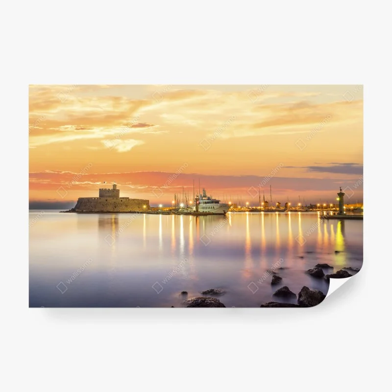 Carta da parati tramonto sul porto di Mandraki e sulla fortezza Agios Nikolaos, Rodi