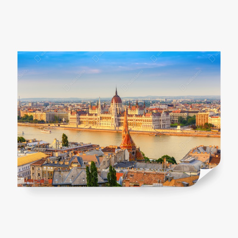 Carta da parati tramonto sul parlamento di Budapest