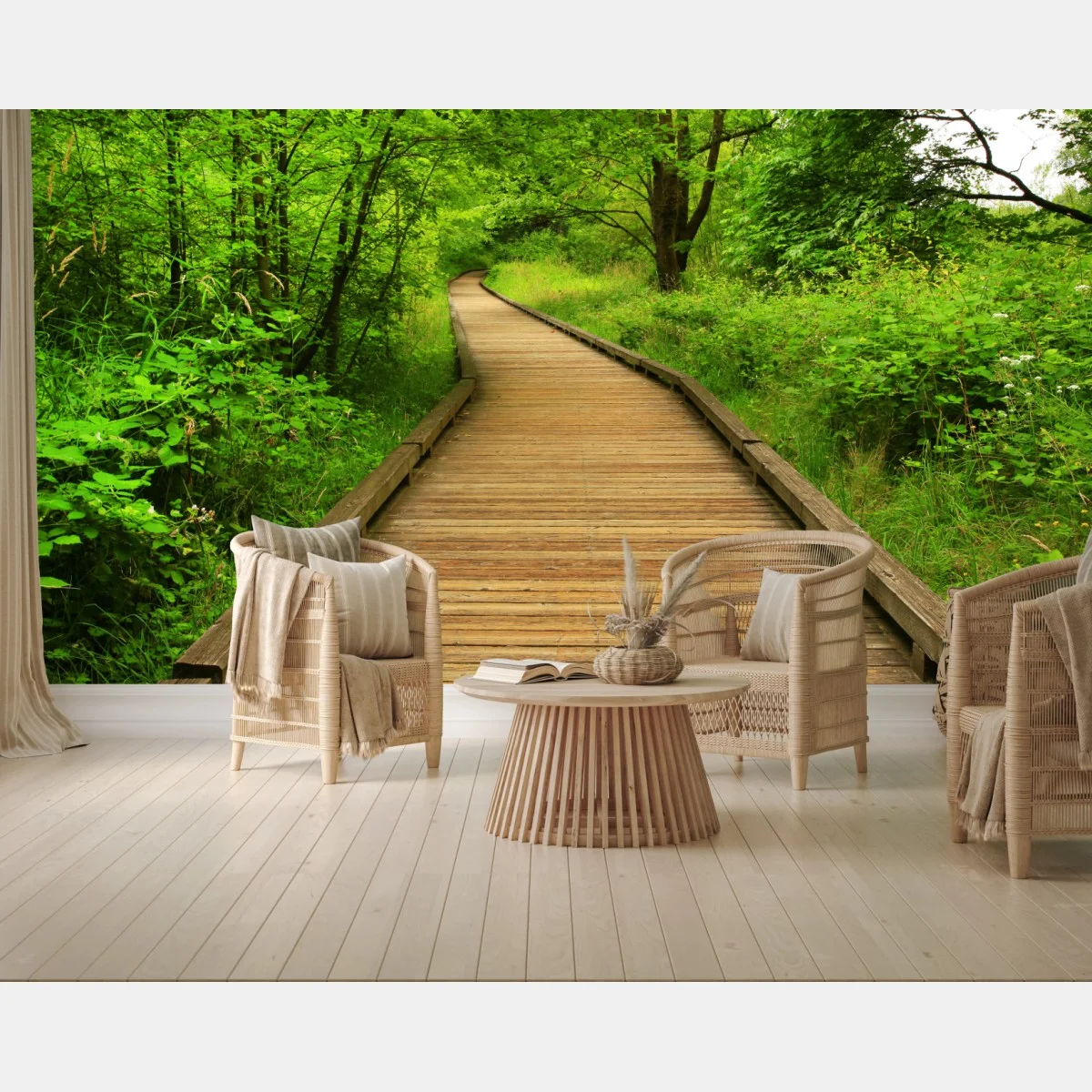 Carta da parati sentiero di legno nella foresta verde • Wallissimo® Carta da parati sentiero di legno nella foresta verde • Wallissimo®