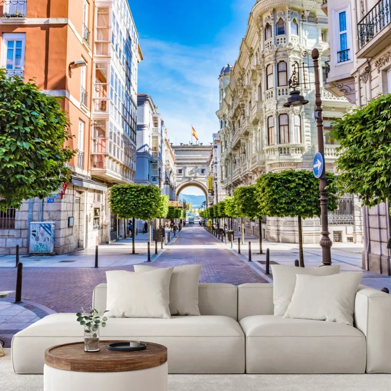 Carta da parati viale storico di Santander sotto il cielo azzurro • Wallissimo® Carta da parati viale storico di Santander sotto il cielo azzurro • Wallissimo®