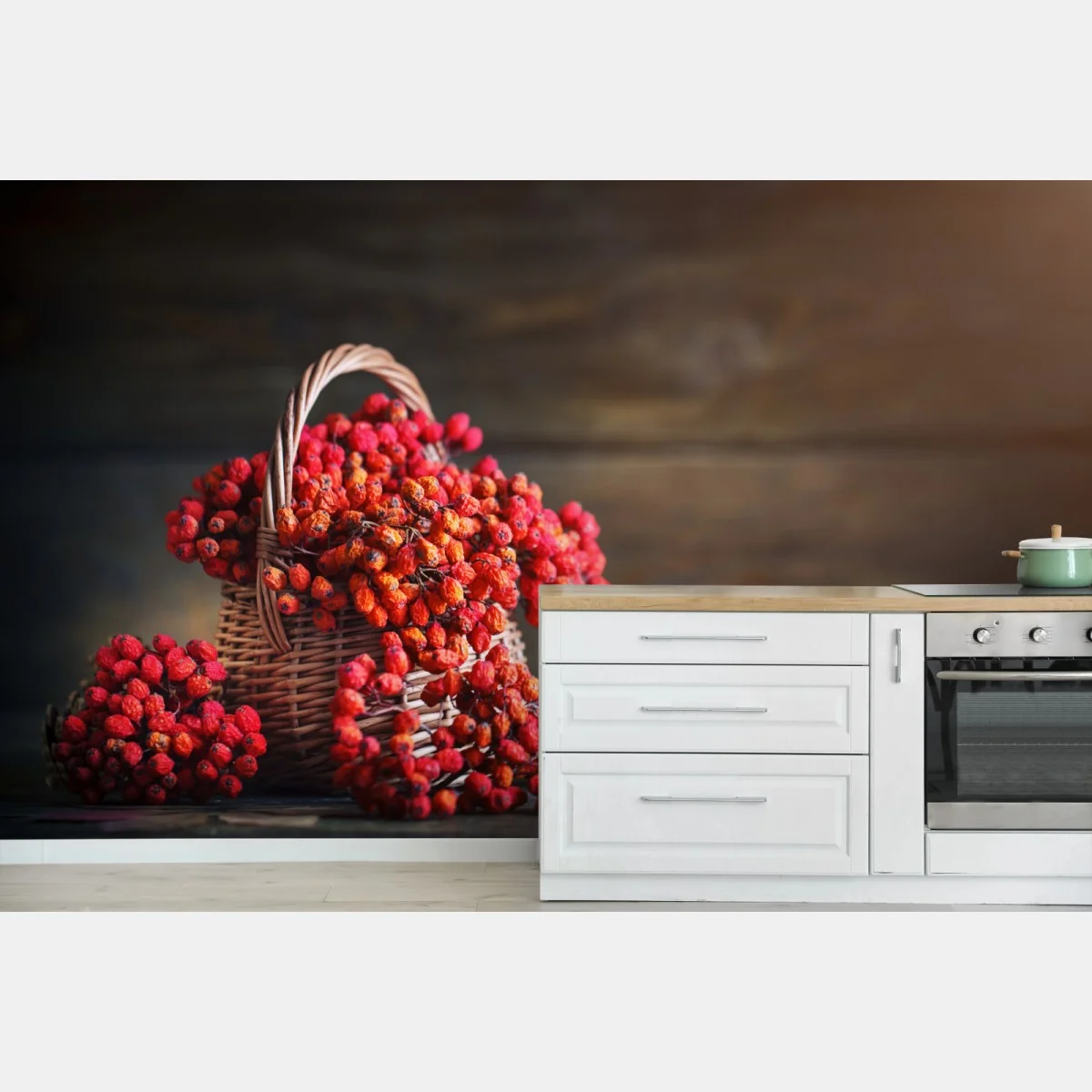 Carta da parati composizione di bacche rosse su sfondo rustico • Wallissimo® Carta da parati composizione di bacche rosse su sfondo rustico • Wallissimo®