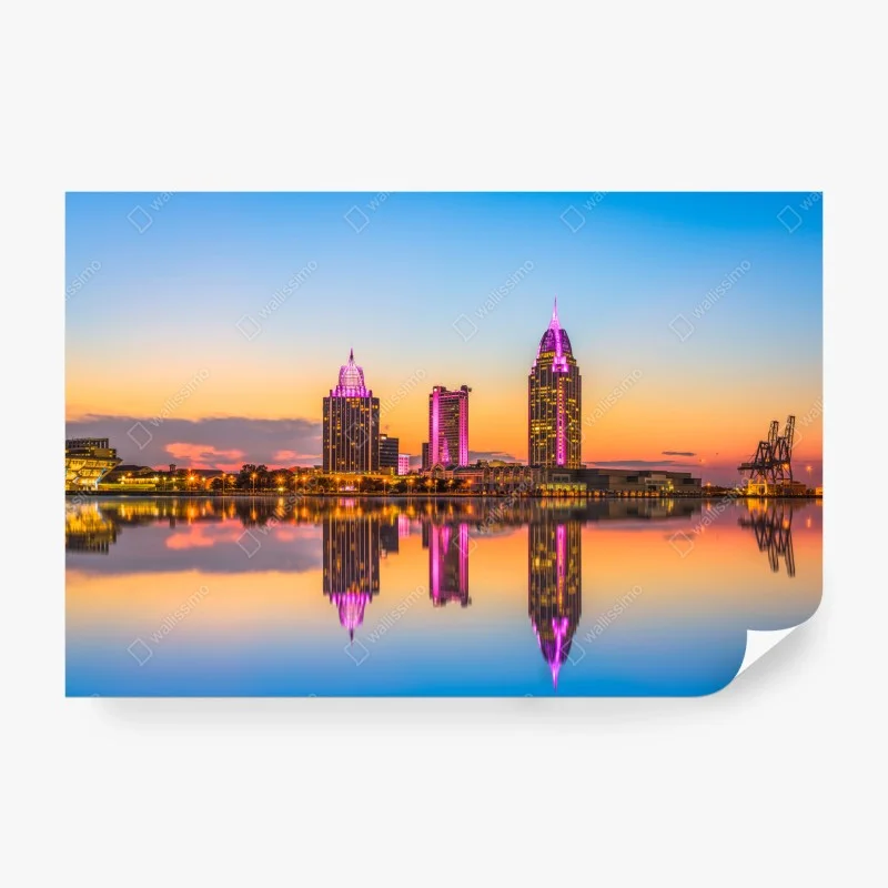 Carta da parati tramonto e riflessi sulla skyline di Mobile • Wallissimo®