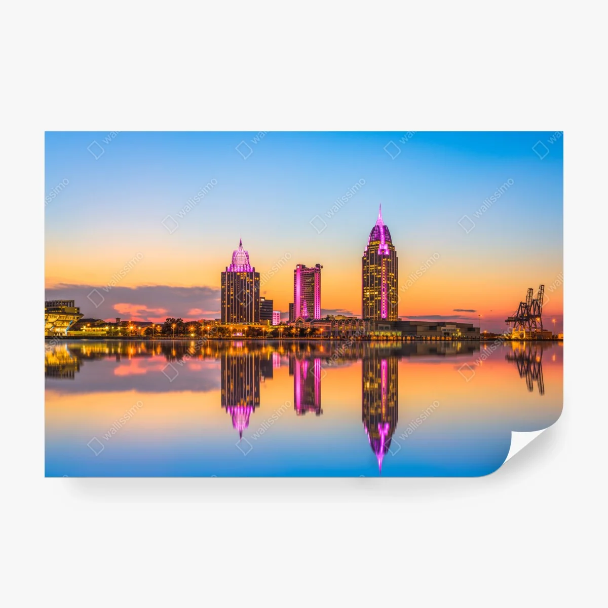 Carta da parati tramonto e riflessi sulla skyline di Mobile • Wallissimo®