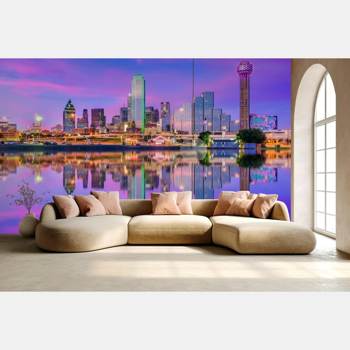 Carta da parati riflessi magici sullo skyline di Dallas • Wallissimo® Carta da parati riflessi magici sullo skyline di Dallas • Wallissimo®