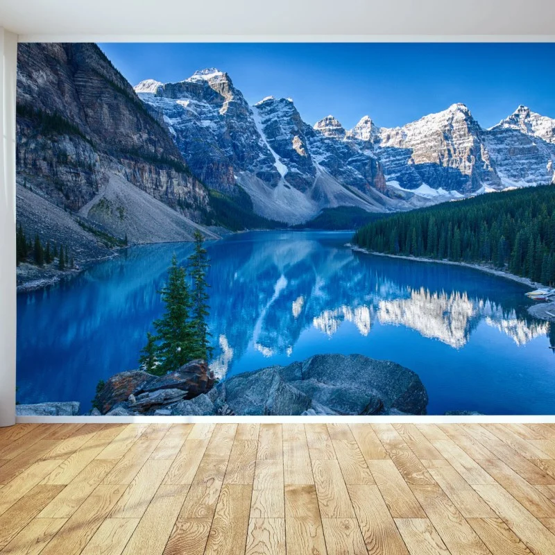 Carta da parati riflessi alpini sul lago cristallino