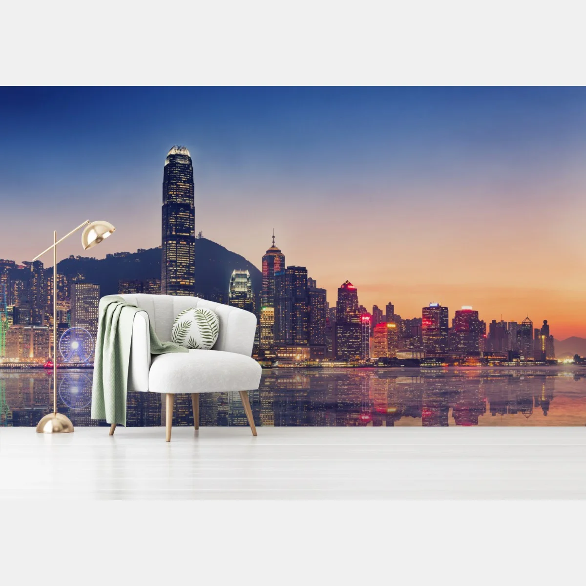 Carta da parati skyline di Hong Kong al crepuscolo • Wallissimo® Carta da parati skyline di Hong Kong al crepuscolo • Wallissimo®