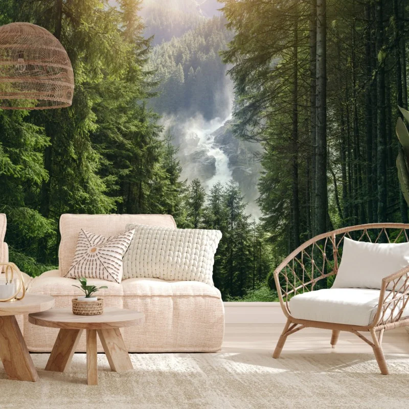 Carta da parati cascata di Krimml nella foresta alpina