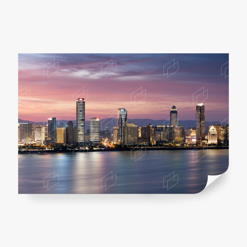 Carta da parati skyline urbano al tramonto
