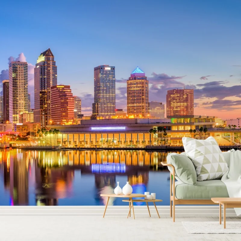 Carta da parati skyline di Tampa al tramonto • Wallissimo® Carta da parati skyline di Tampa al tramonto • Wallissimo®